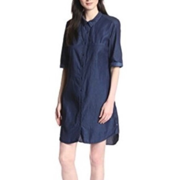 Calvin Klein Jeans 3/4 Sleeve Collared Button-Down Denim Shirt Dress Size XL - Picture 1 of 8
